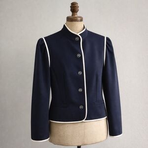 Louis Feraud Paris Vintage 1980s Navy Wool Nehru Collar Jacket FR 38 / US 6 Lux